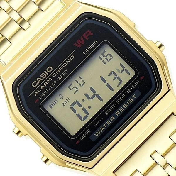 Casio GOLD A159w - Bracelet Acier Inoxydable – Alarme, Chronomètre, Étanche – Style Vintage Iconique