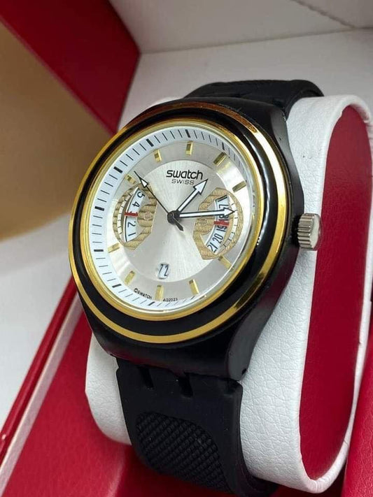 Montre Swatch Irony Swiss – Élégance noire & détails dorés