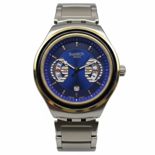 Montre Swatch Irony Swiss – Cadran bleu profond & élégance acier