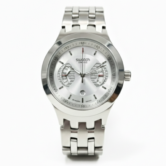 Montre Swatch Irony Swiss – Pureté argent & sophistication intemporelle