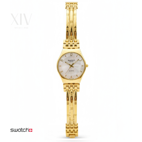 Swatch Or Jaune & Nacre: Montre Bangle Luxe avec Cadran Mère-Perle