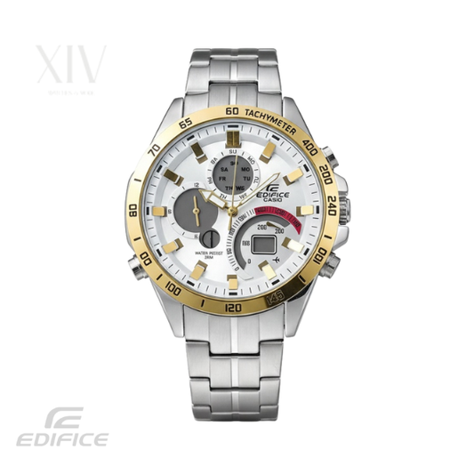 Montre Chronographe Casio Edifice Homme Bicolore – Cadran Blanc, Acier Inoxydable et Lunette Dorée, Modèle EFR-560