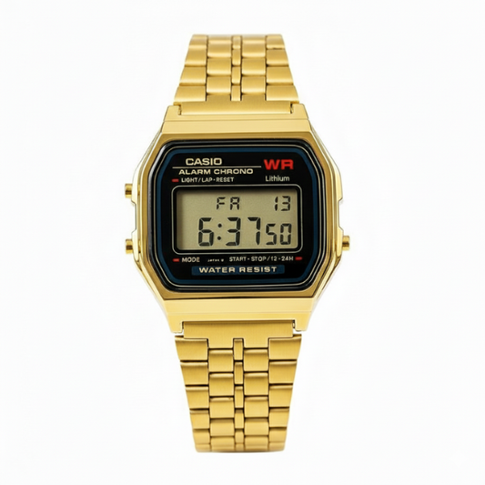 Casio GOLD A159w - Bracelet Acier Inoxydable – Alarme, Chronomètre, Étanche – Style Vintage Iconique