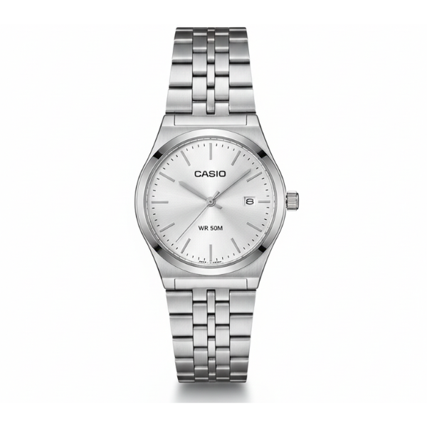 Montre Homme Casio Analogique – Bracelet Acier Inoxydable Argent – Cadran Blanc