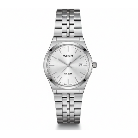 Montre Homme Casio Analogique – Bracelet Acier Inoxydable Argent – Cadran Blanc