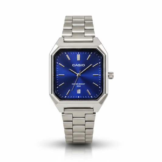 Montre Homme Casio  – Bracelet Acier Inoxydable Argent – Cadran Bleu Texturé