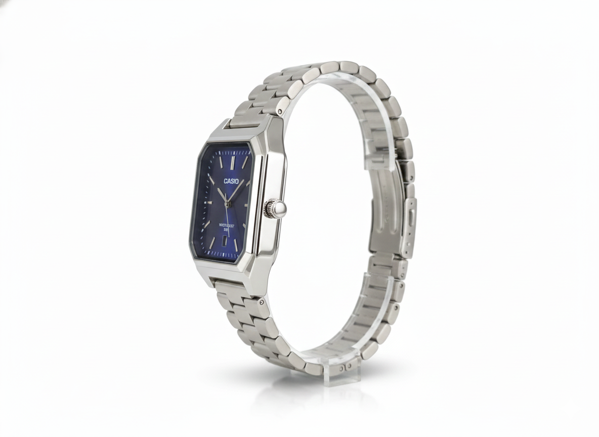 Montre Homme Casio  – Bracelet Acier Inoxydable Argent – Cadran Bleu Texturé