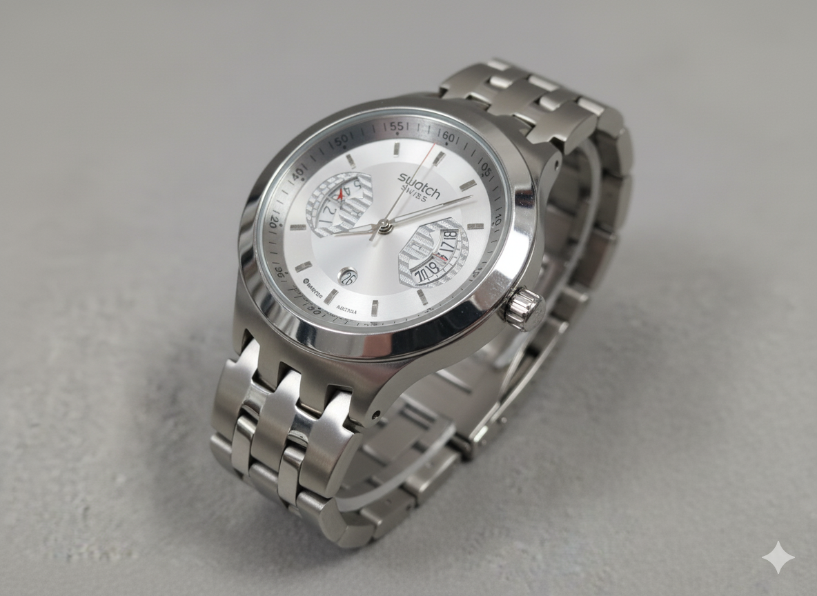 Montre Swatch Irony Swiss – Pureté argent & sophistication intemporelle