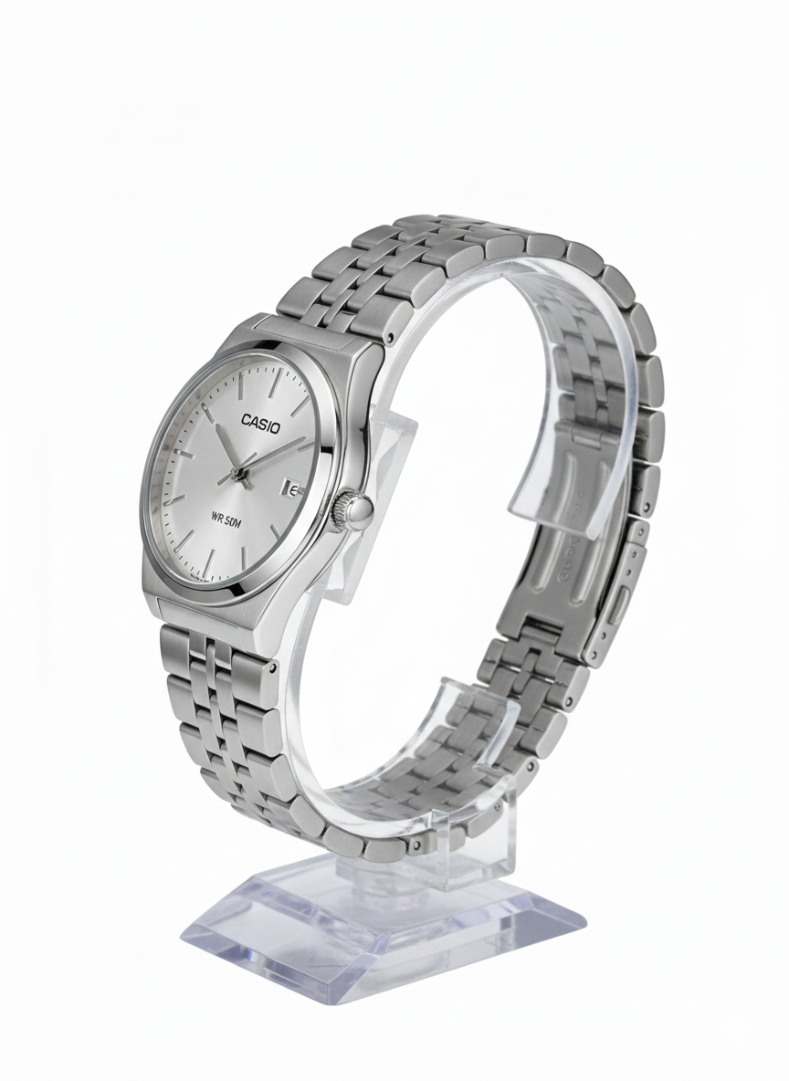 Montre Homme Casio Analogique – Bracelet Acier Inoxydable Argent – Cadran Blanc