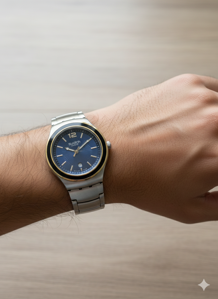 Swatch Modern Classic blue gold – Acier & Minimalisme