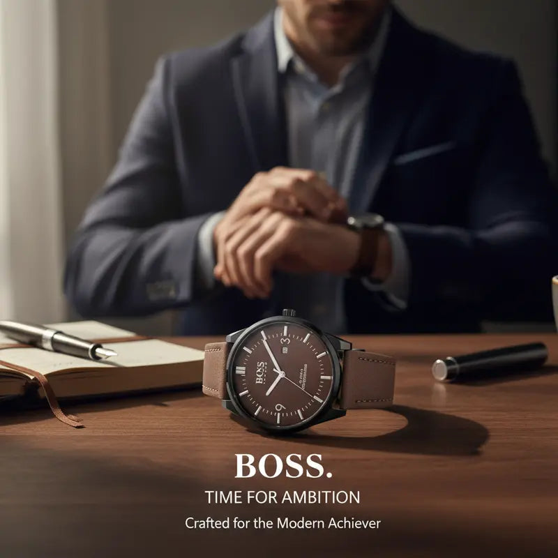 BOSS Men's Brown HB1549 – Elegant Leather Strap & Premium Design