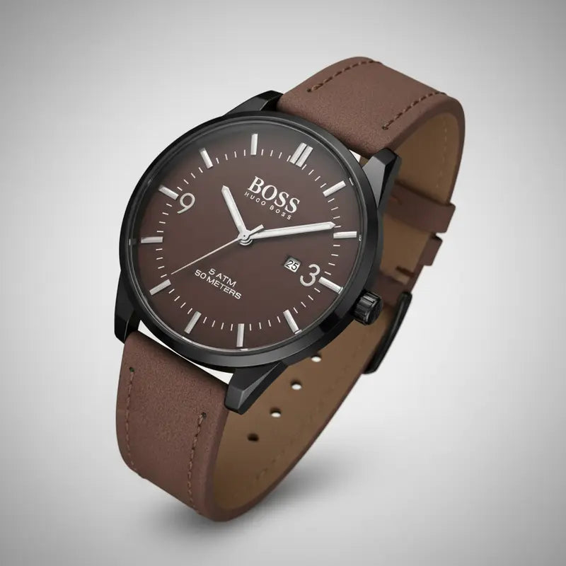 BOSS Men's Brown HB1549 – Elegant Leather Strap & Premium Design