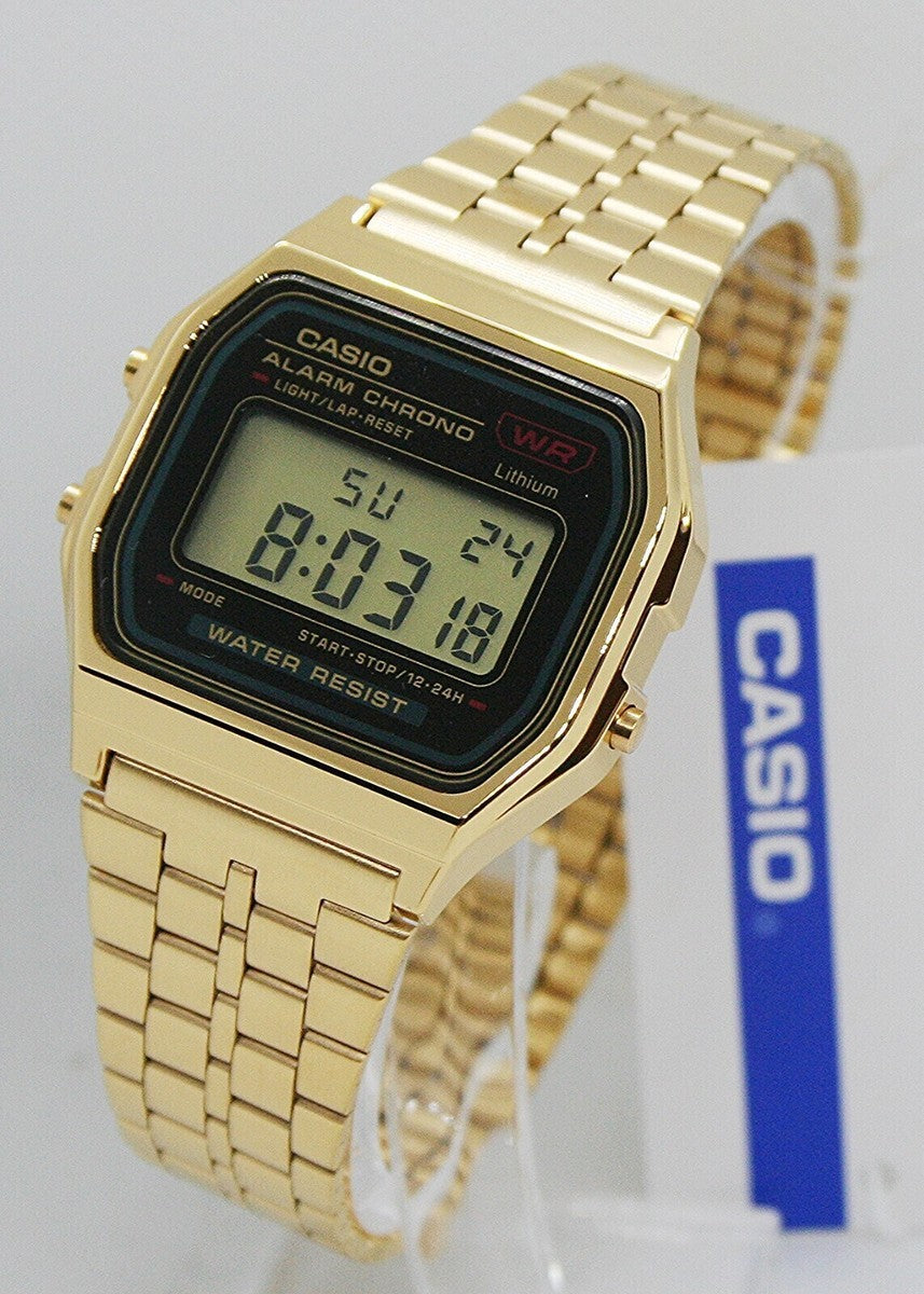 Casio GOLD A159w - Bracelet Acier Inoxydable – Alarme, Chronomètre, Étanche – Style Vintage Iconique