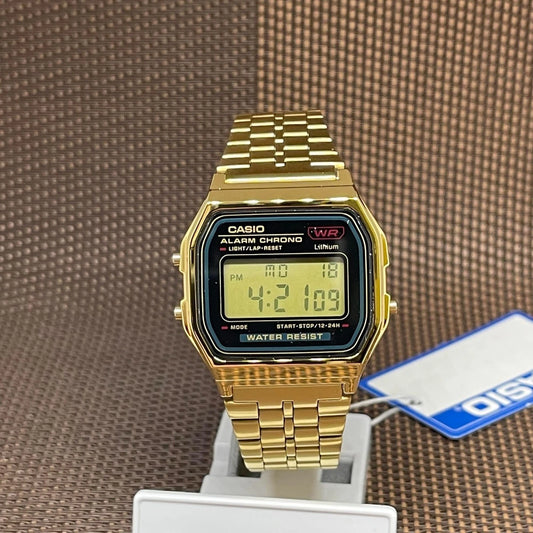 Casio GOLD A159w - Bracelet Acier Inoxydable – Alarme, Chronomètre, Étanche – Style Vintage Iconique